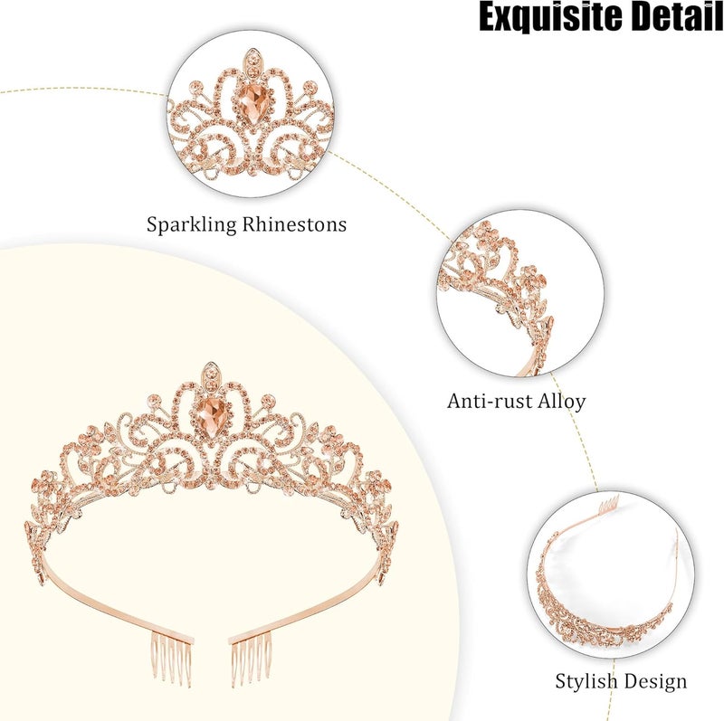 TAROSE Crowns for Women, Queen Crystal Gold Silver Tiaras with White Rhinestone and Combs, Goddess Crown for Wedding Bride Birthday Princess Bridal Shower Hair Accessories for Women - Image 4